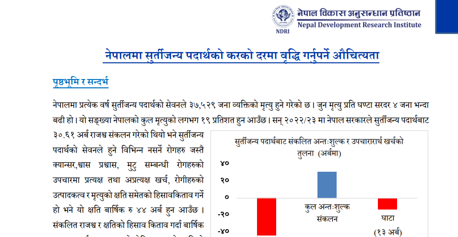 नेपालमा सुर्तीजन्य पदार्थको करको दरमा वृद्धि गर्नुपर्ने औचित्यता