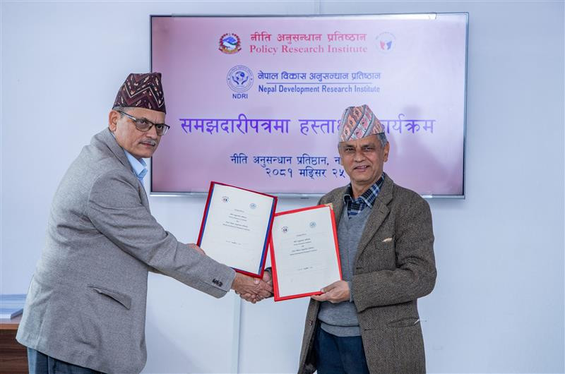 Memorandum of Understanding Signed Between Nepal Development Research Institute (NDRI) and Policy Research Institute (PRI)
