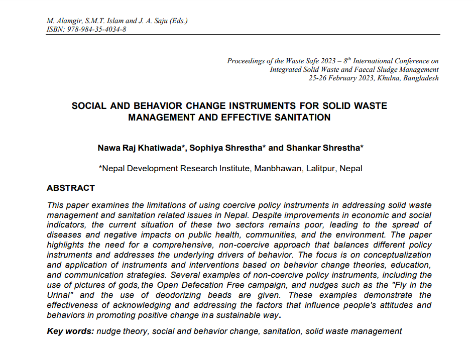 SOCIAL AND BEHAVIOR CHANGE INSTRUMENTS FOR SOLID WASTE MANAGEMENT AND EFFECTIVE SANITATION