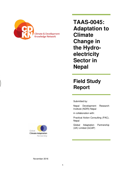 Adaptation to Climate Change in the Hydro- electricity Sector in Nepal: Field Study Report