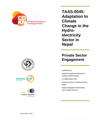 Adaptation to Climate Change in the Hydro- electricity Sector in Nepal: Private Sector Engagement