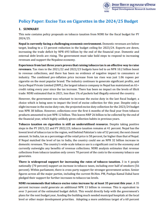 Policy Paper: Excise Tax on Cigarettes in the 2024/25 Budget