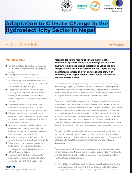 Adaptation to Climate Change in the Hydroelectricity Sector in Nepal