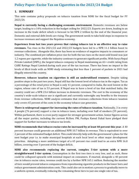 Policy Paper: Excise Tax on Cigarettes in the 2023/24 Budget