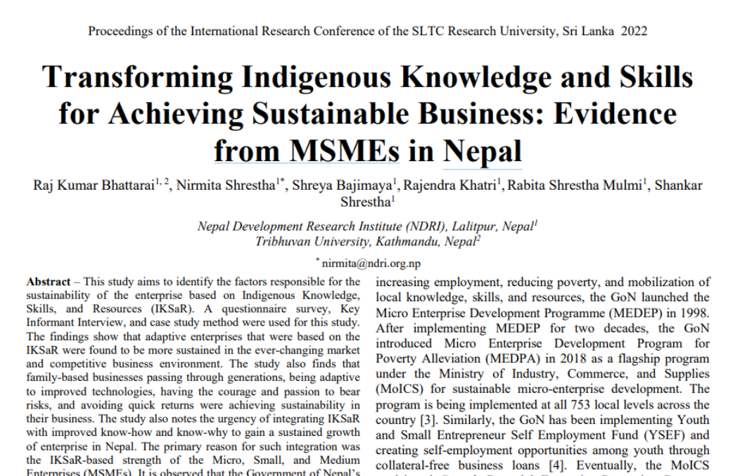 Transforming Indigenous Knowledge and Skills for Achieving Sustainable Business: Evidence from MSMEs in Nepal