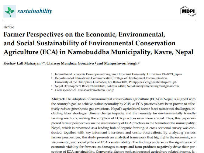 Farmer Perspectives on the Economic, Environmental, and Social Sustainability of Environmental Conservation Agriculture (ECA) in Namobuddha Municipality, Kavre, Nepal