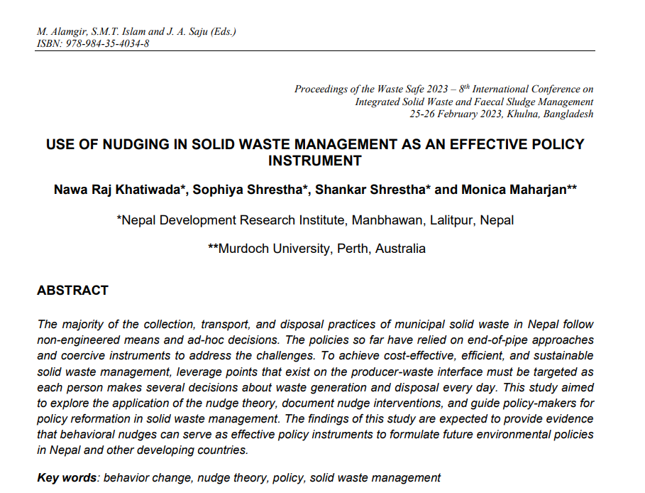 Use Of Nudging In Solid Waste Management As An Effective Policy Instrument